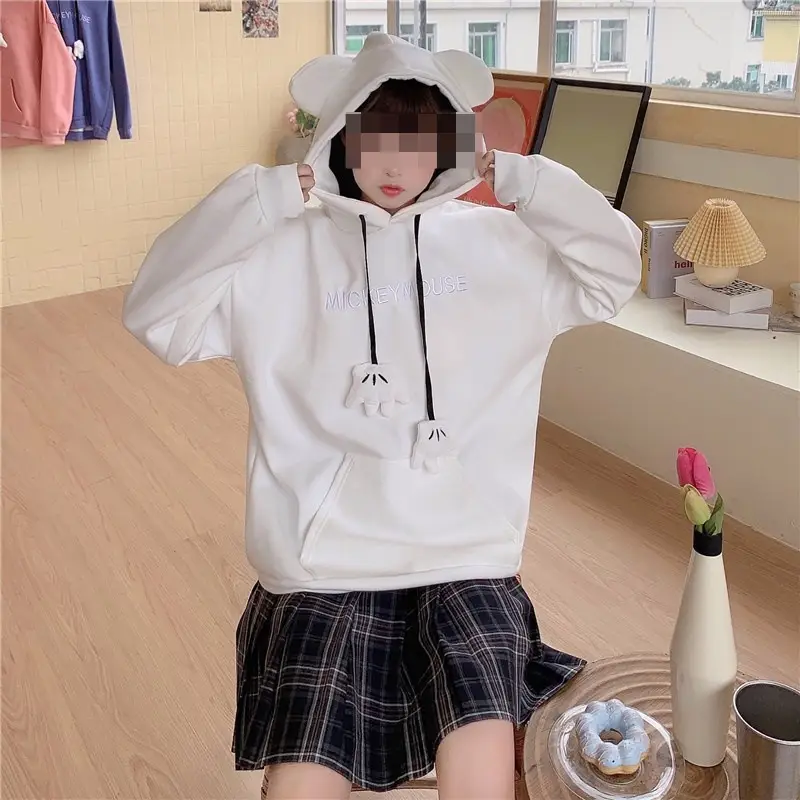 Women Hooded Sweatshirt Blue Cotton Loose Fit — feature 8