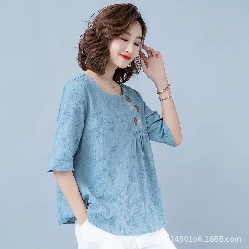 Women Yellow Embroidered T-Shirt 2025 Summer - Image 2