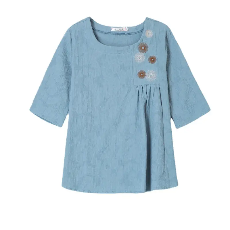 Women Yellow Embroidered T-Shirt 2025 Summer - Image 5