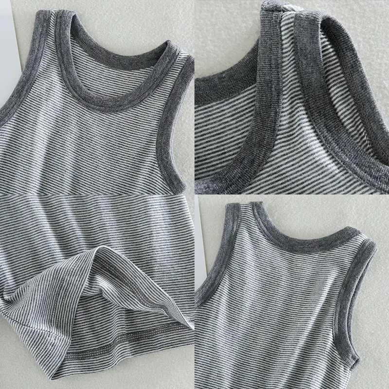 Kids Sleeveless Vests Set of 3 Cotton Grey Light Blue - Image 5