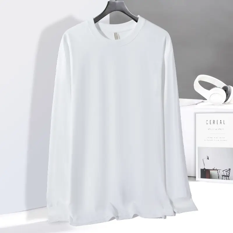 Men Grey Cotton Long Sleeve Crew Neck T-Shirt