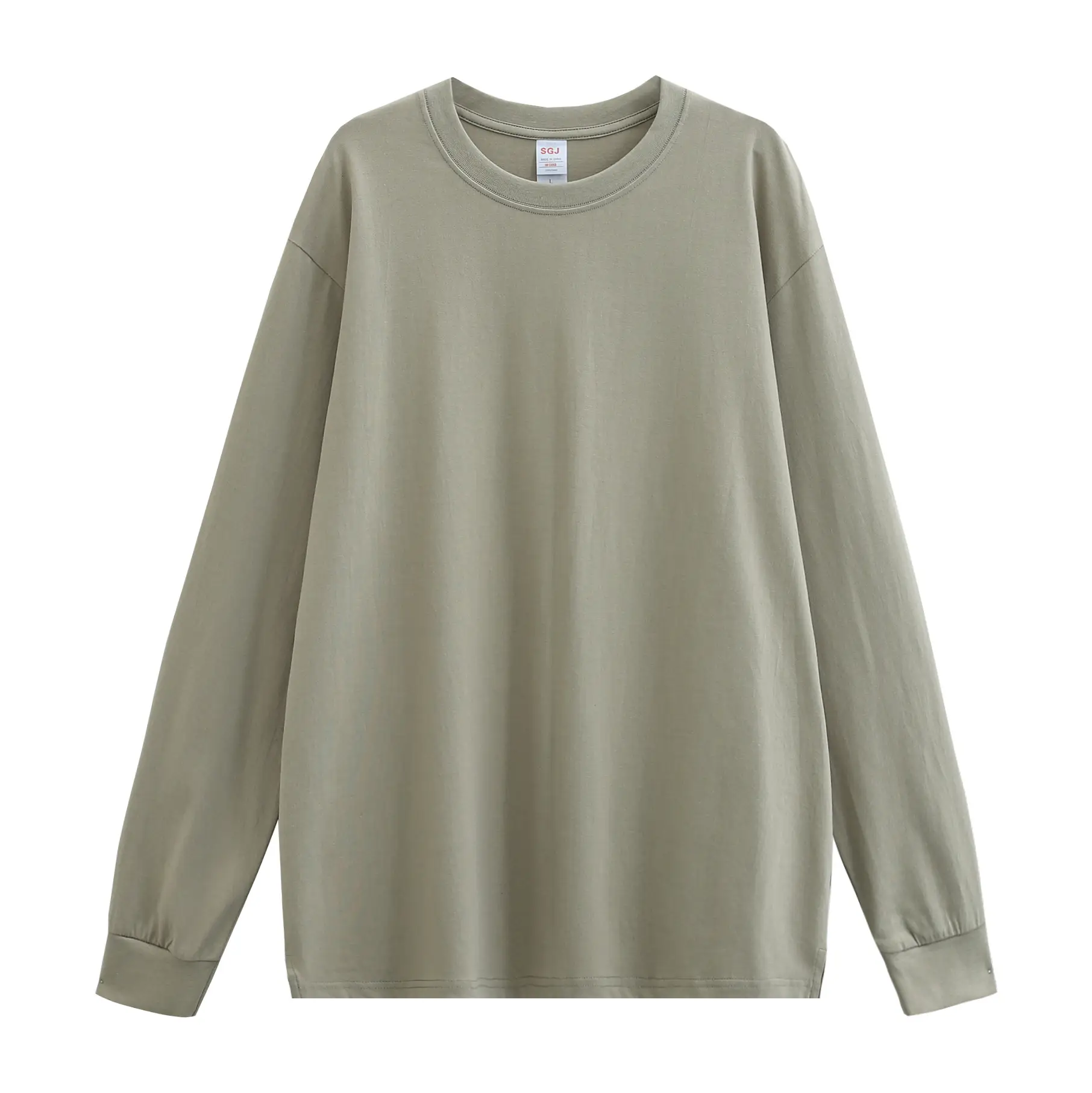 Men Grey Cotton Long Sleeve Crew Neck T-Shirt