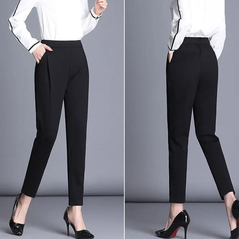 Women's Black Slim Fit High Waist Trousers - Image 5