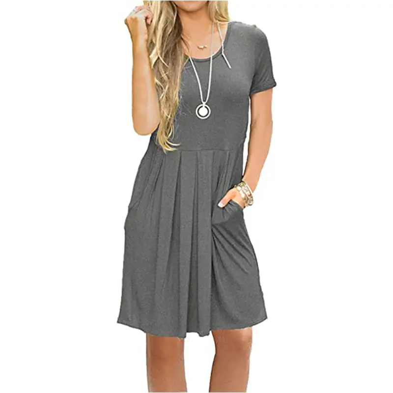 2025 Black Short Sleeve Dress for Women Round Neck Loose A-Line