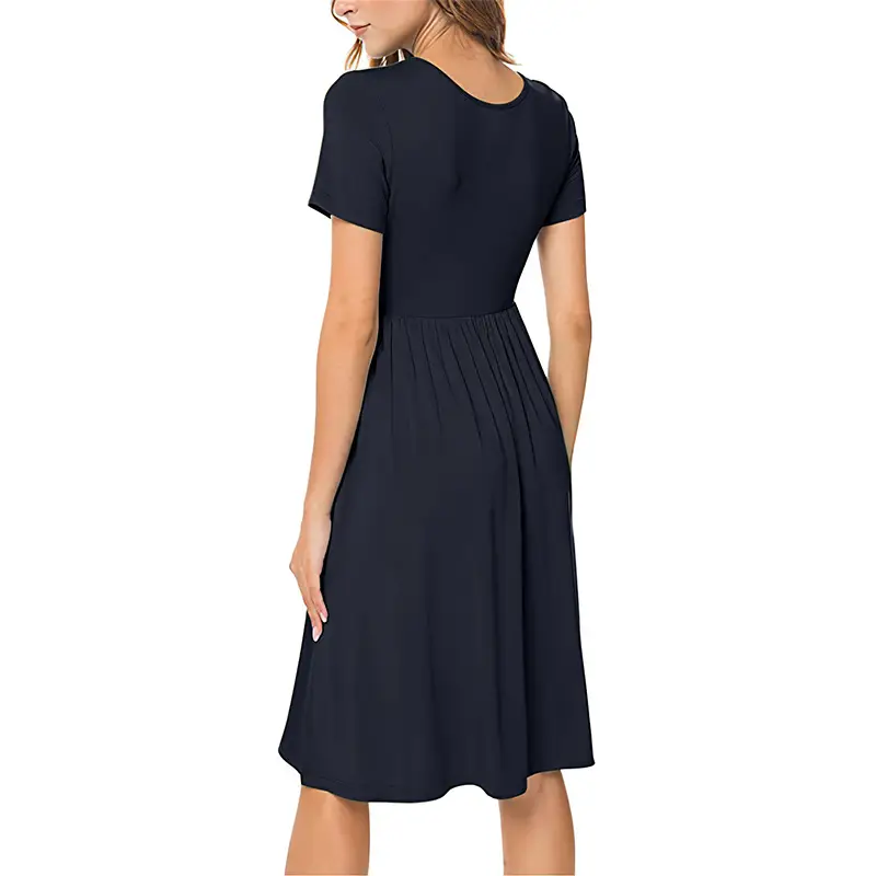 2025 Black Short Sleeve Dress for Women Round Neck Loose A-Line