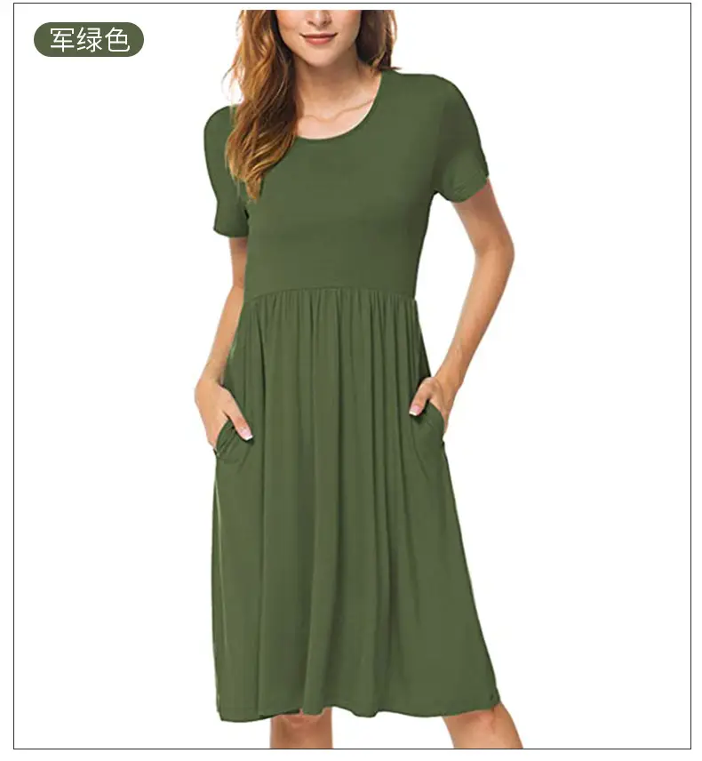 2025 Black Short Sleeve Dress for Women Round Neck Loose A-Line