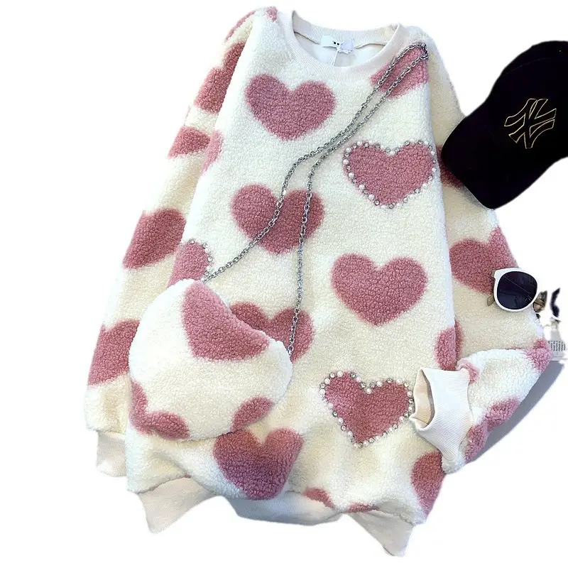 Plus Size Heart Print Wool Sweatshirt Women Autumn Winter Velvet - Image 15