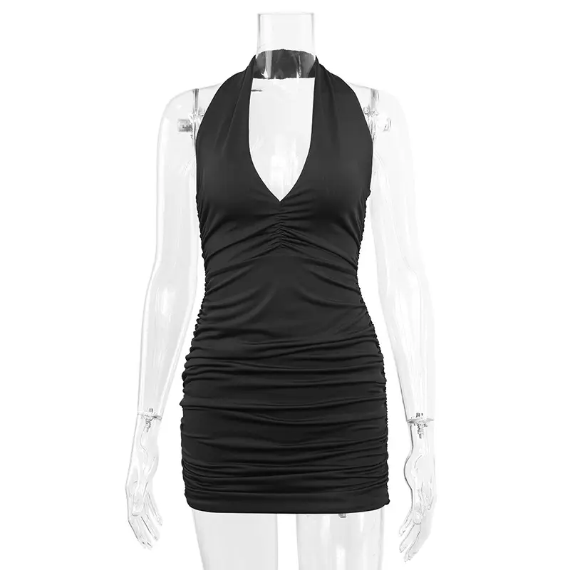Black V-Neck Halterneck Dress for Women - Image 11
