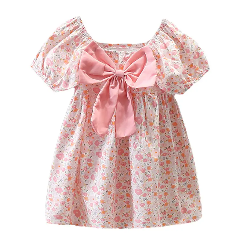 Girls Floral Princess Dress Purple Bow Summer 2024