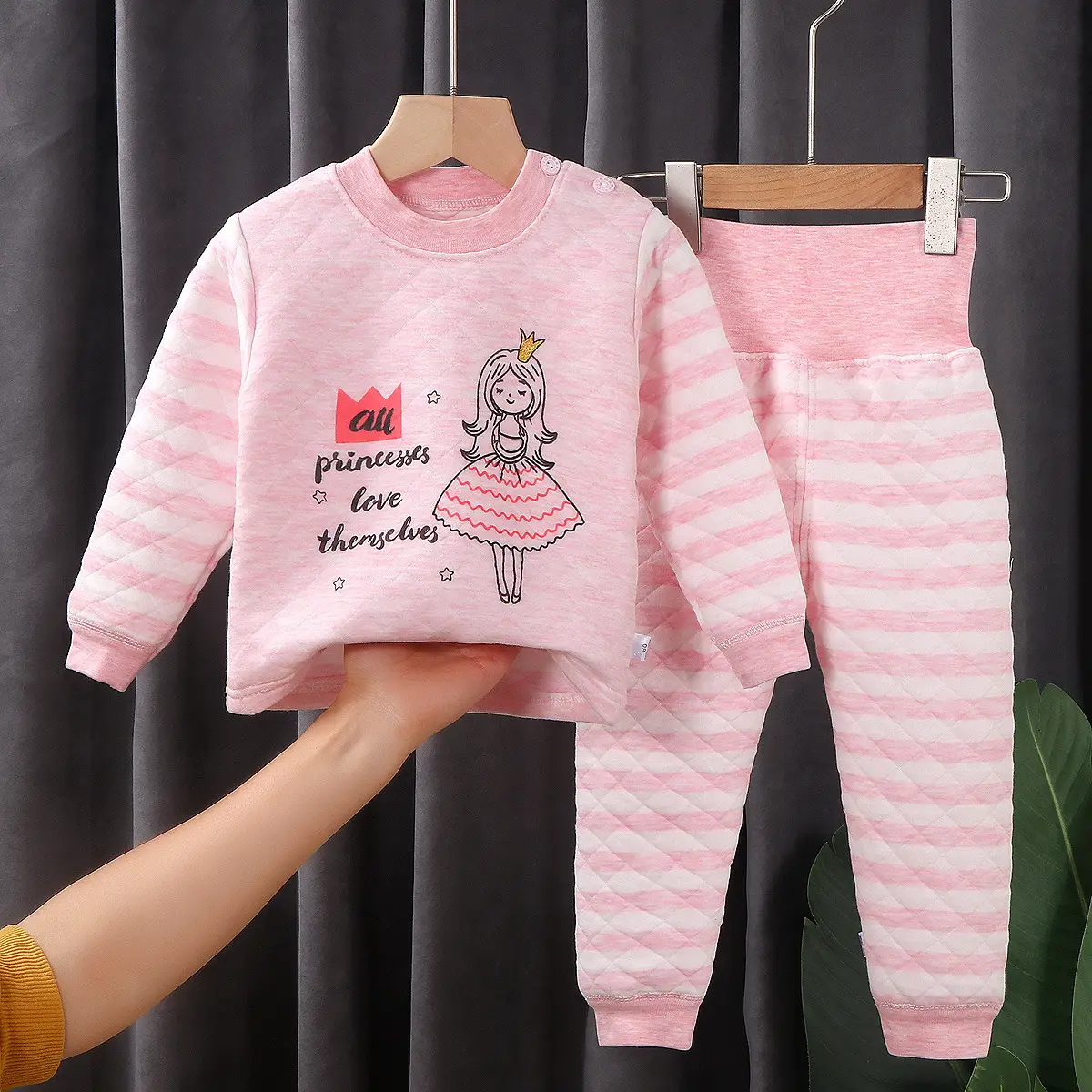Kids Thermal Intimates Set Yellow Cartoon Print Three Layer - Image 4