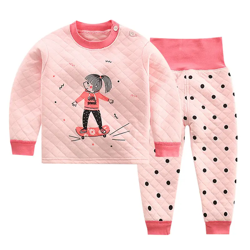Kids Thermal Intimates Set Yellow Cartoon Print Three Layer