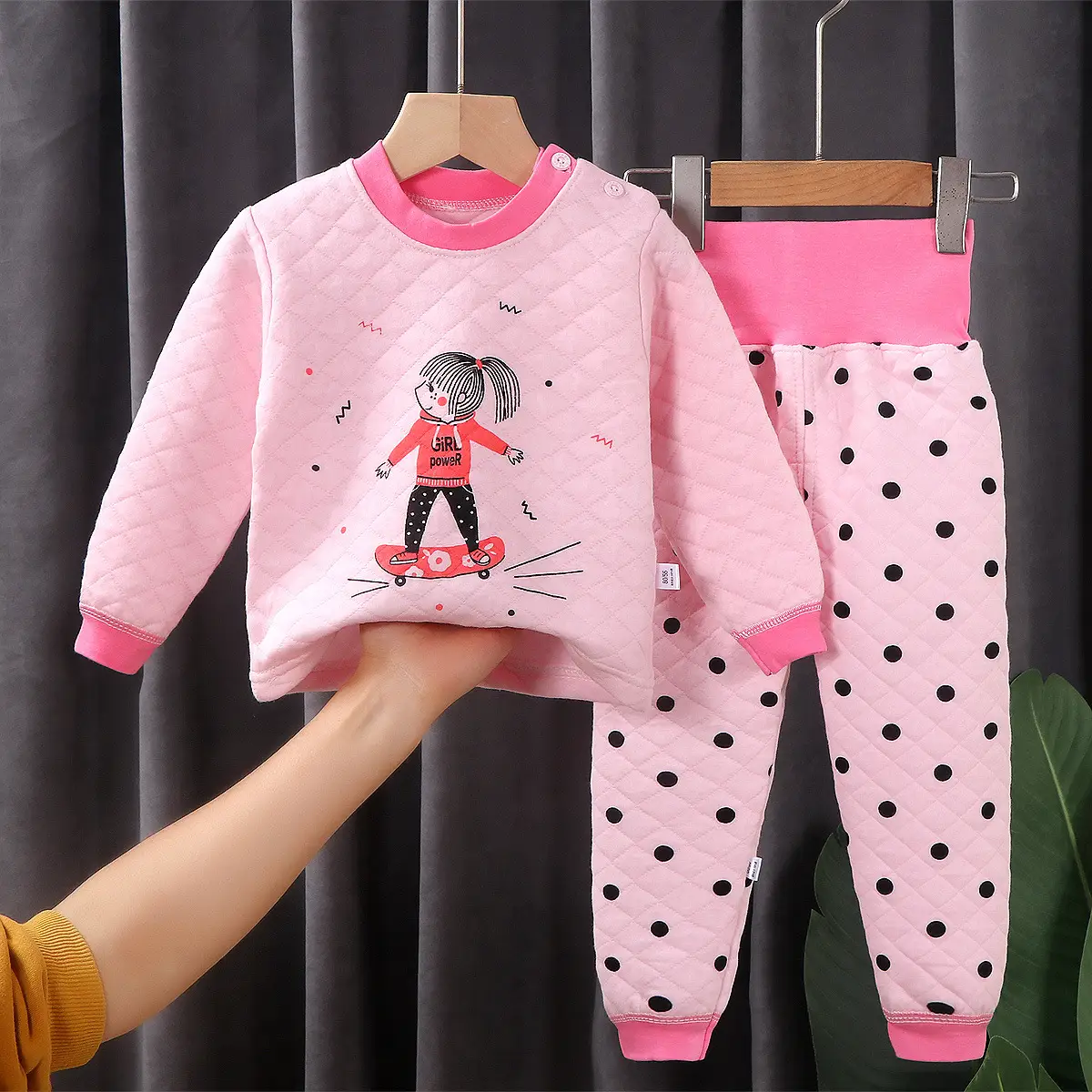 Kids Thermal Intimates Set Yellow Cartoon Print Three Layer - Image 5