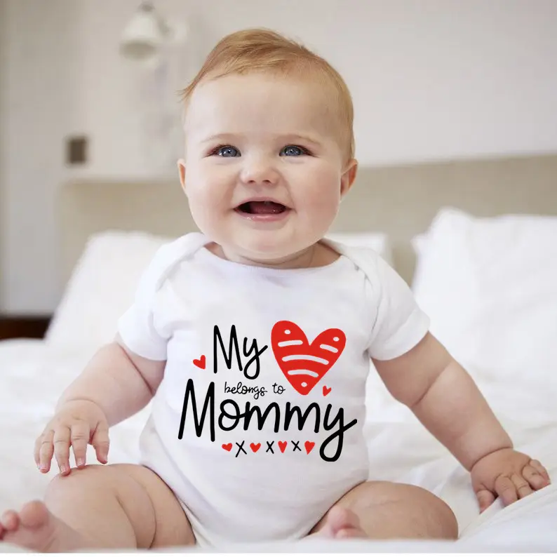Baby Cotton Bodysuit Black Mommy Heart Print