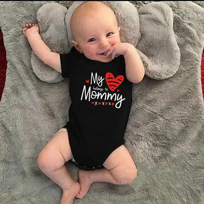 Baby Cotton Bodysuit Black Mommy Heart Print