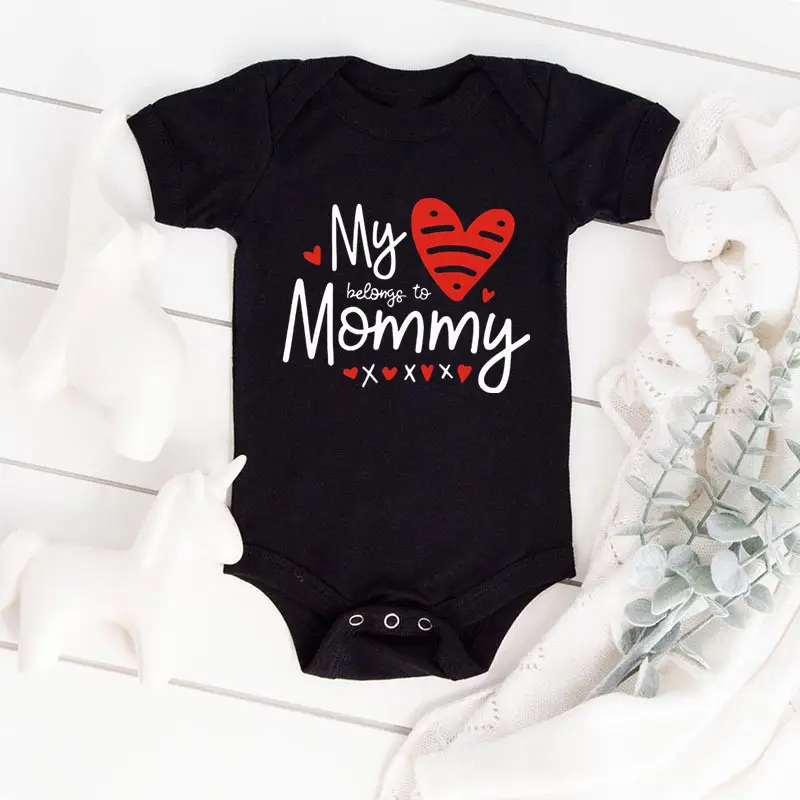 Baby Cotton Bodysuit Black Mommy Heart Print