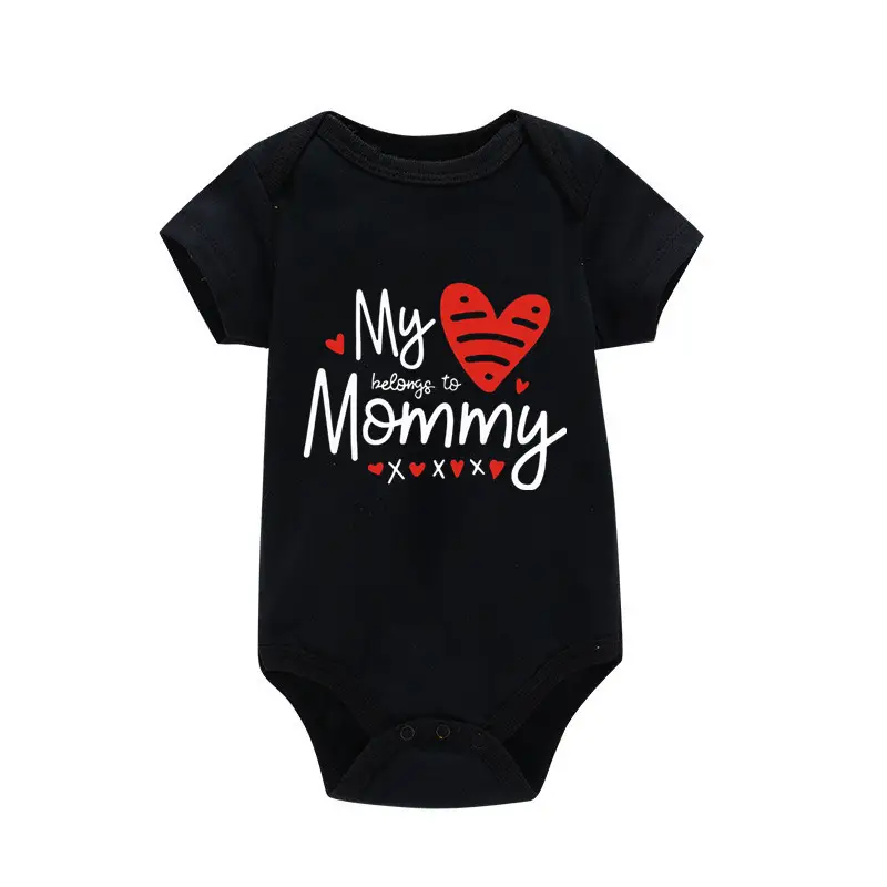 Baby Cotton Bodysuit Black Mommy Heart Print