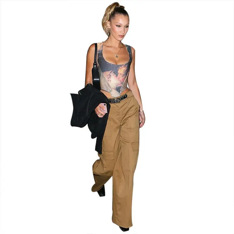 Women's Beige Sleeveless Deep U-Neck Vest Vest - Image 7