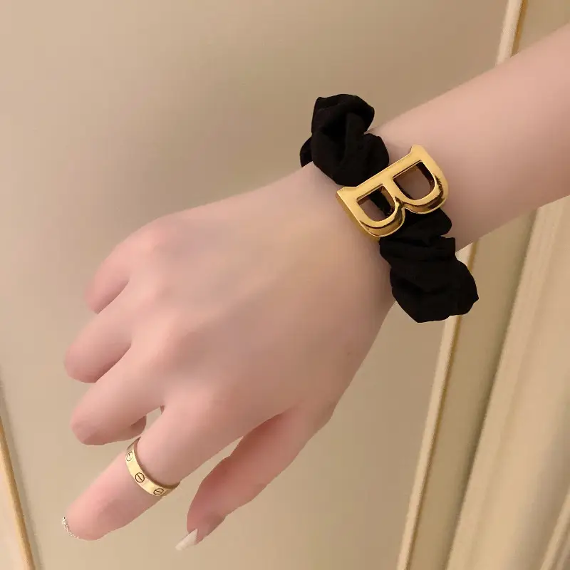 Black Elastic Hair Ring with Crystal Decor for Women - Image 3