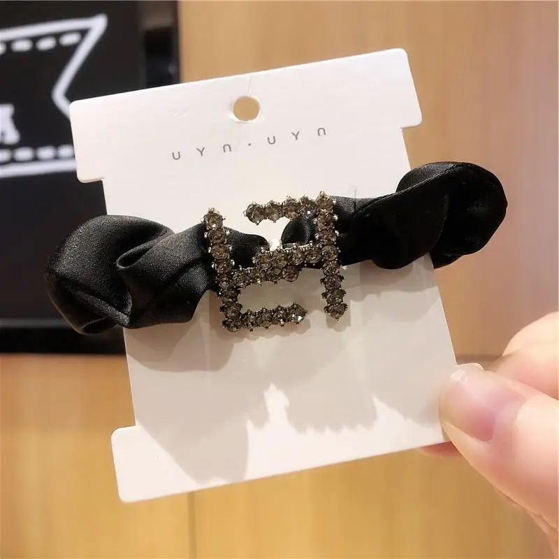 Black Elastic Hair Ring with Crystal Decor for Women - Image 4