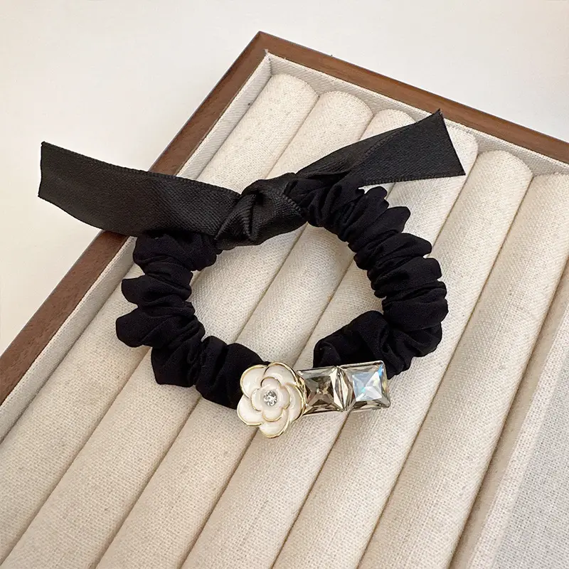 Black Elastic Hair Ring with Crystal Decor for Women - Image 8