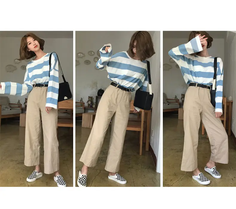 Autumn Long Sleeve Striped T-Shirt for Women Korean Style Loose Fit — feature 10