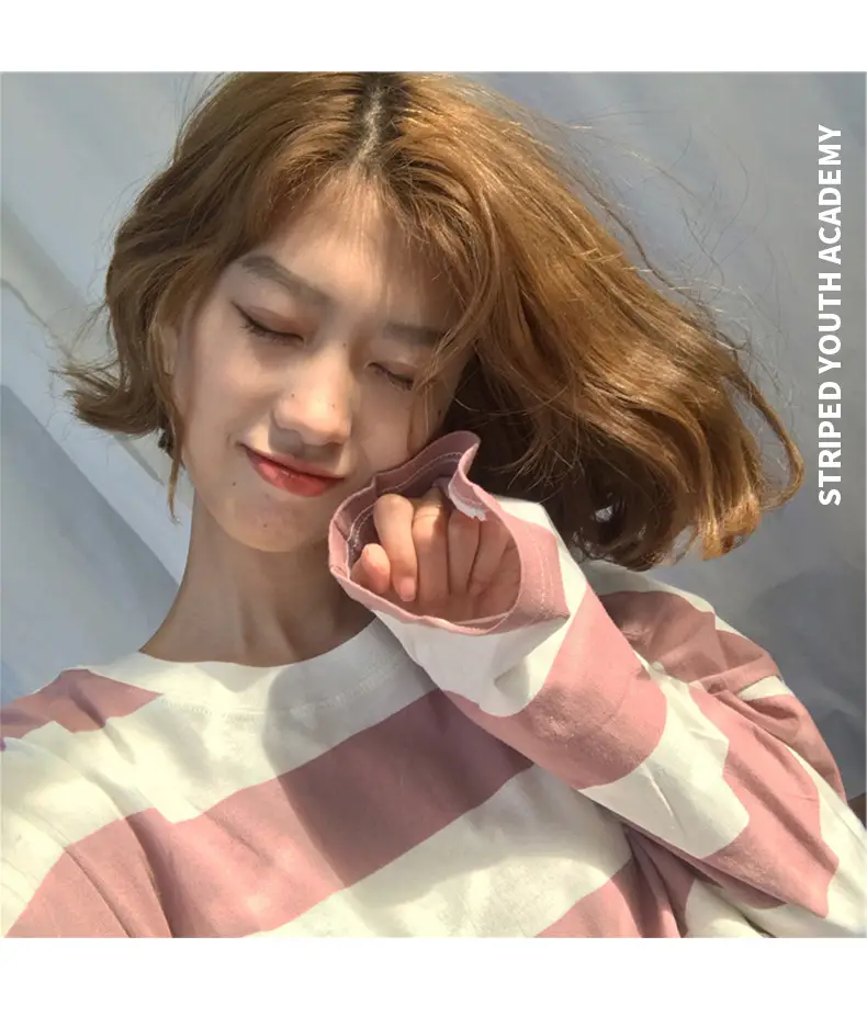 Autumn Long Sleeve Striped T-Shirt for Women Korean Style Loose Fit — feature 11