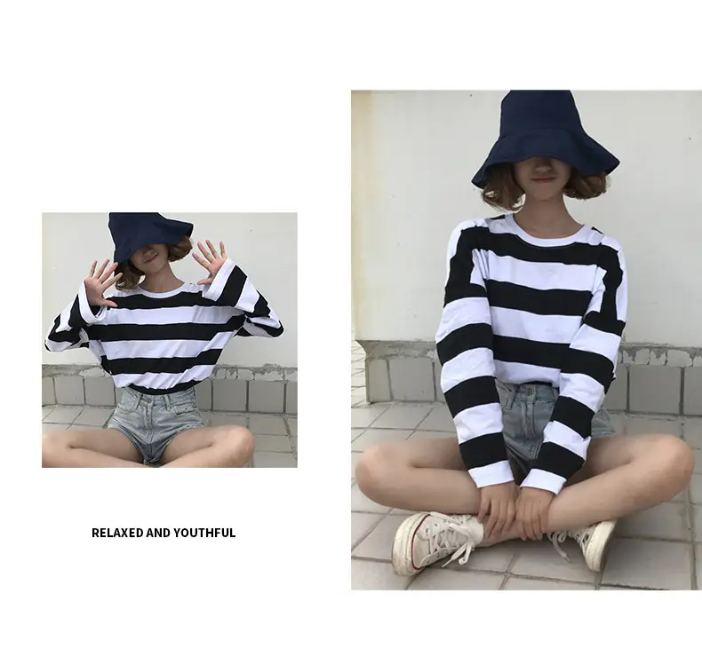 Autumn Long Sleeve Striped T-Shirt for Women Korean Style Loose Fit — feature 3