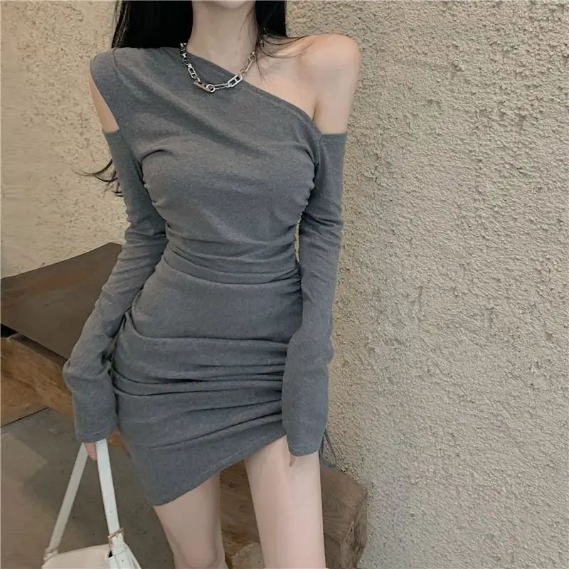 Women's Off-shoulder Black Slim Fit Hip Wrap Skirt Dress — feature 15