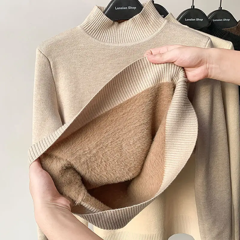 Women's Green Velvet Half-Turtleneck Sweater