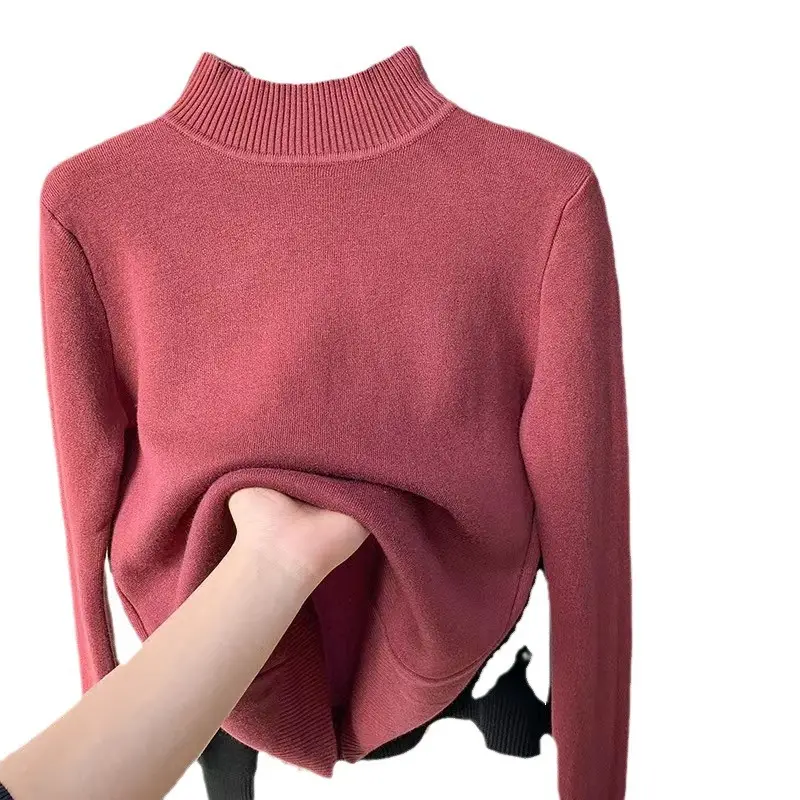Women's Green Velvet Half-Turtleneck Sweater