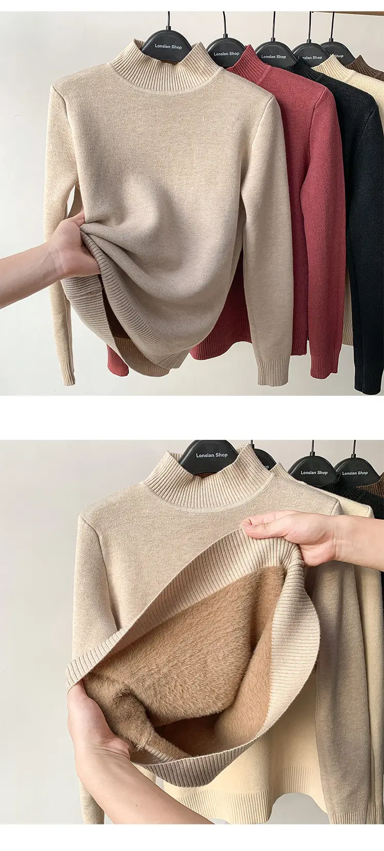 Women's Green Velvet Half-Turtleneck Sweater — feature 10