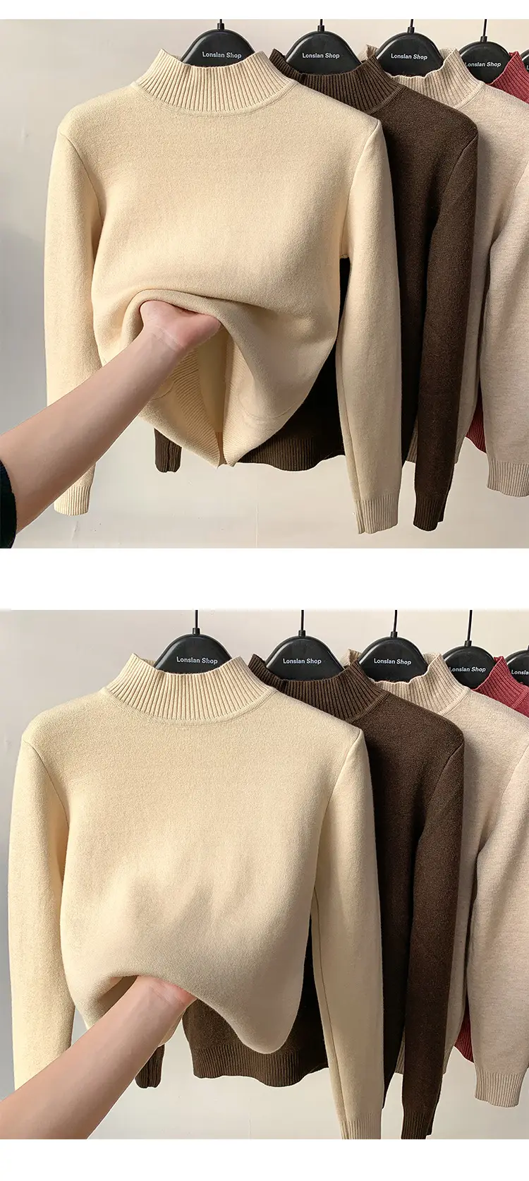 Women's Green Velvet Half-Turtleneck Sweater — feature 6