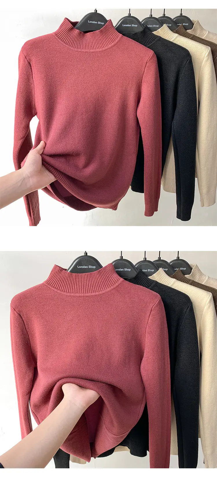 Women's Green Velvet Half-Turtleneck Sweater — feature 7