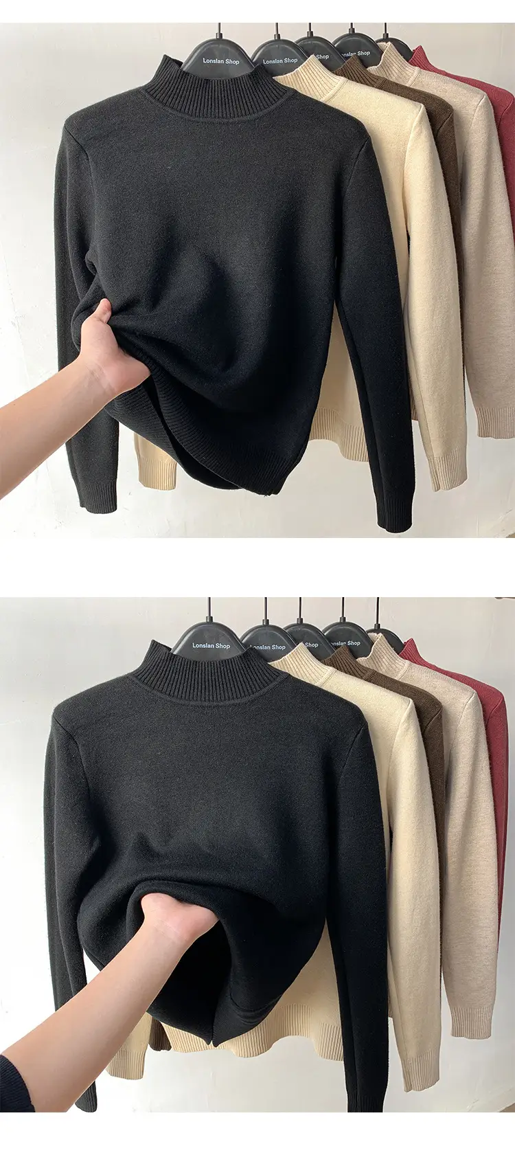 Women's Green Velvet Half-Turtleneck Sweater — feature 9