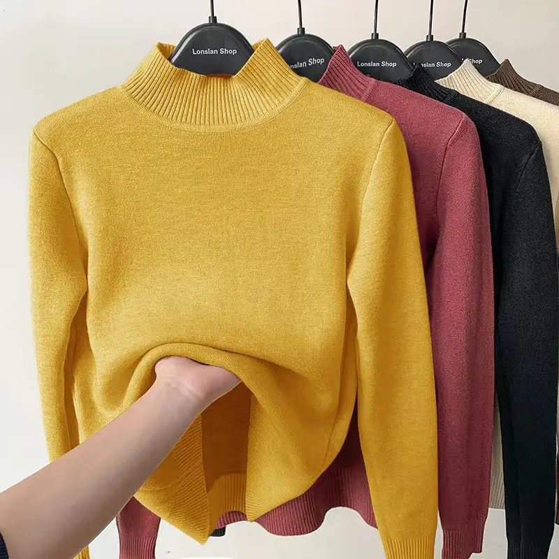 Women's Green Velvet Half-Turtleneck Sweater