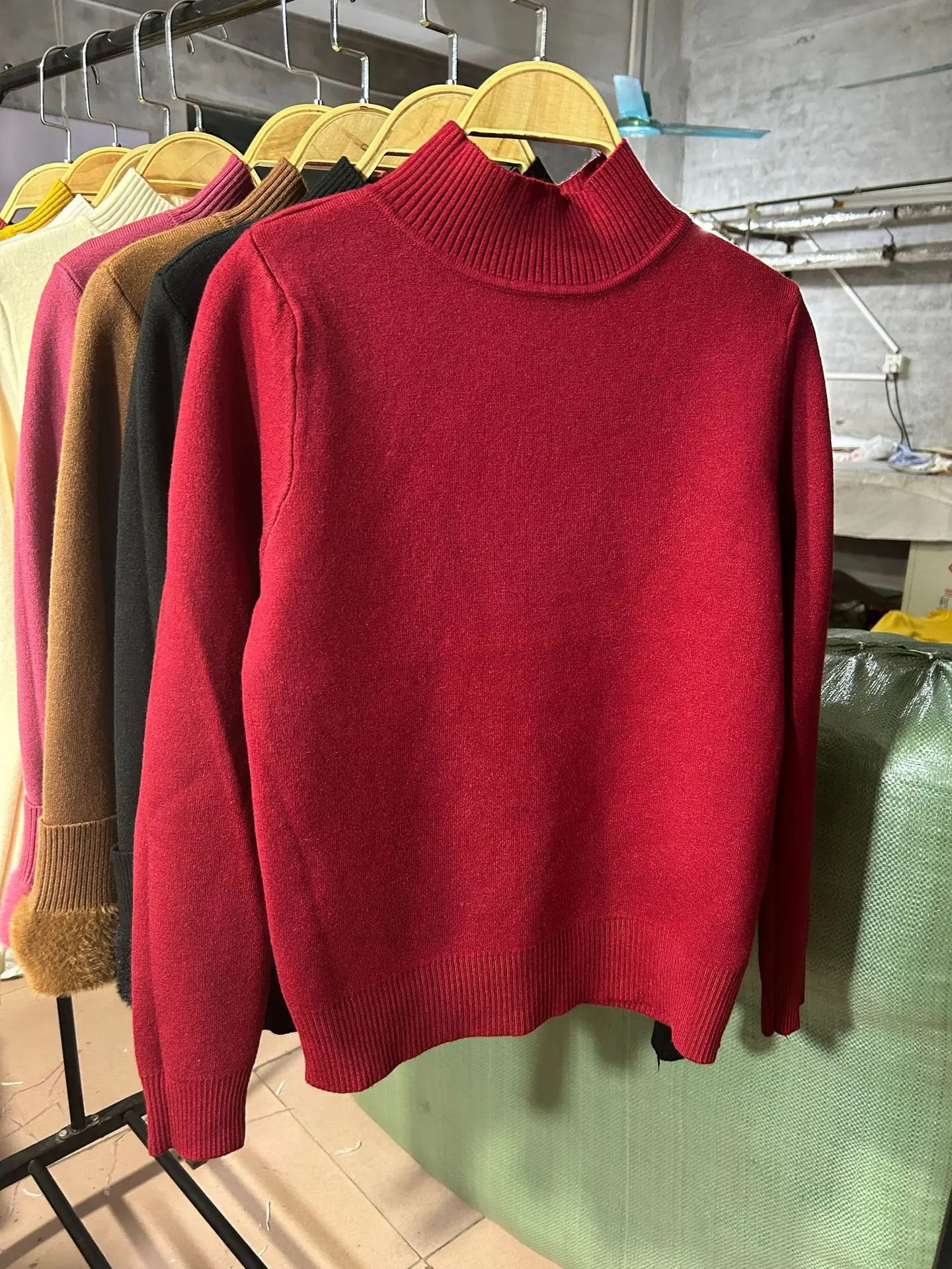 Women's Green Velvet Half-Turtleneck Sweater