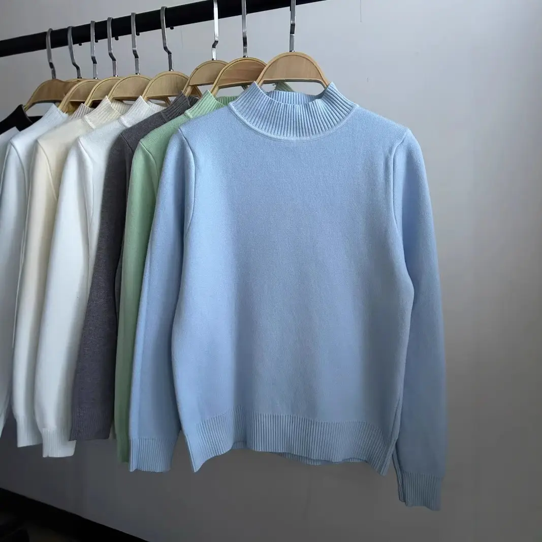 Women's Green Velvet Half-Turtleneck Sweater