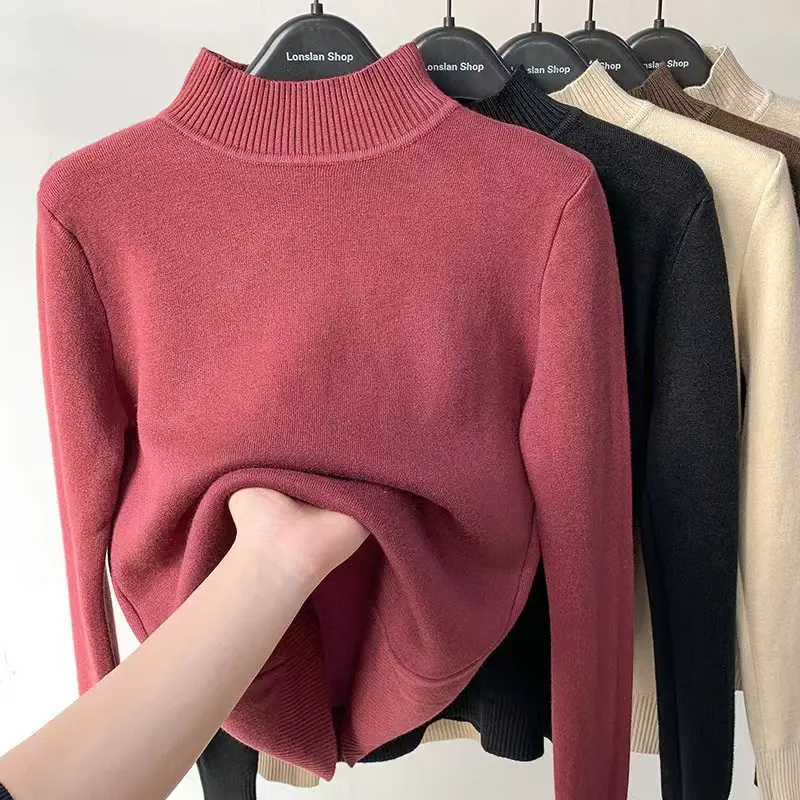 Women's Green Velvet Half-Turtleneck Sweater — feature 11