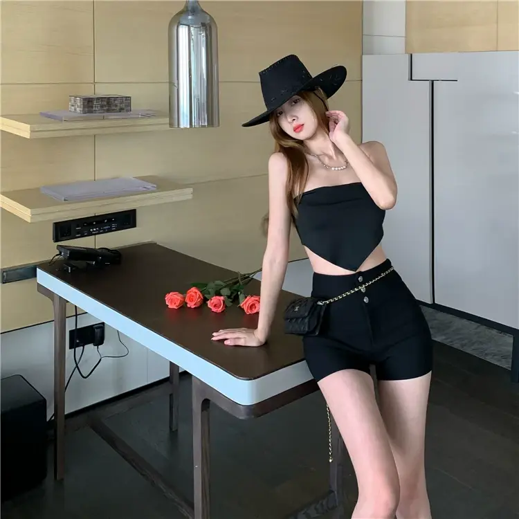 White Three Button High Waist Slim Shorts Women — feature 14