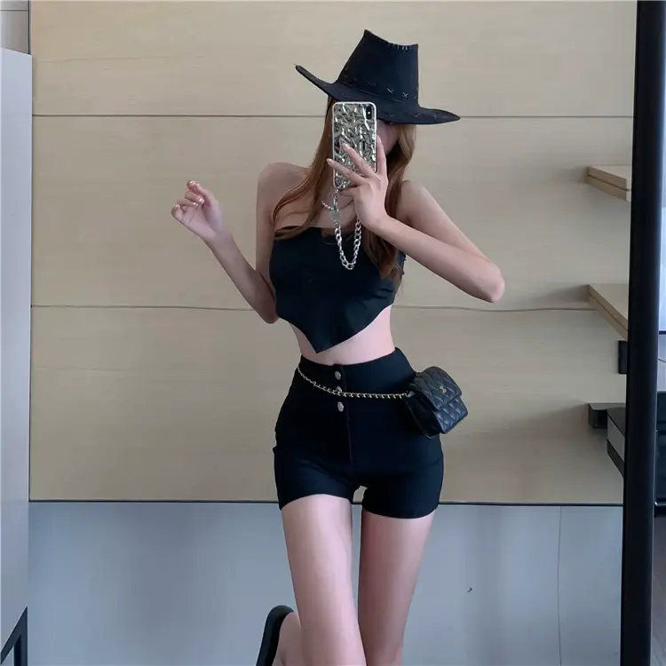 White Three Button High Waist Slim Shorts Women — feature 16