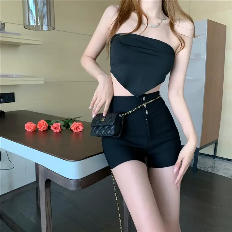 White Three Button High Waist Slim Shorts Women — feature 19