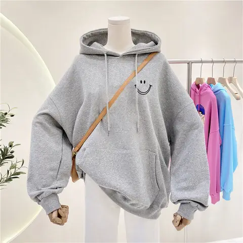 Women Fleece Lined Hooded Sweatshirt with Black Crossbody Bag - Image 2