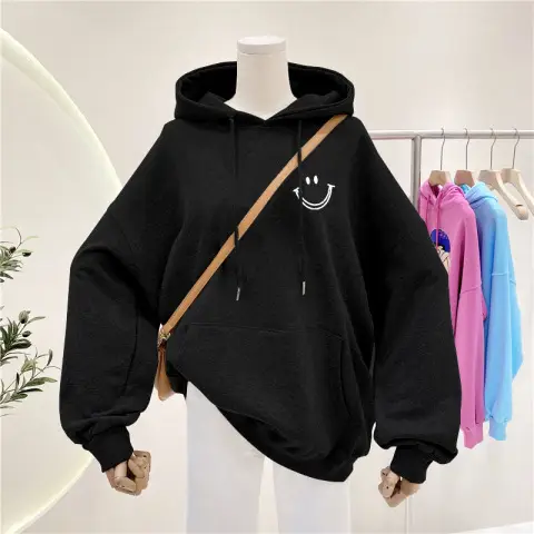 Women Fleece Lined Hooded Sweatshirt with Black Crossbody Bag - Image 3