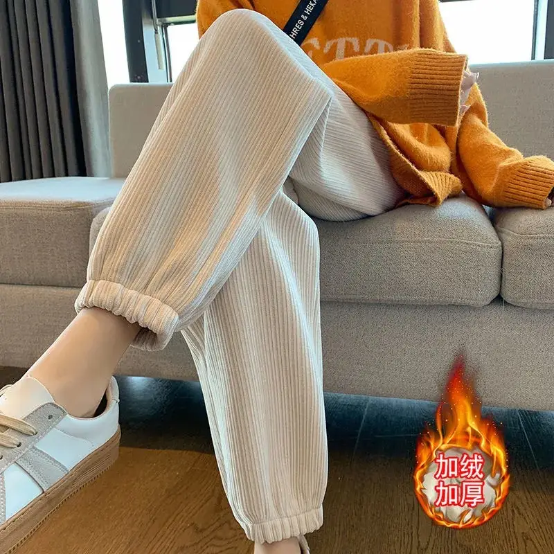 Women Fleece Lined Thick Corduroy Pants Casual Winter Leg Warmers - Image 5