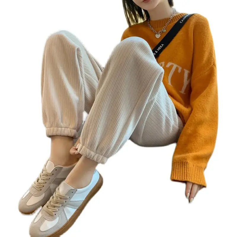Women Fleece Lined Thick Corduroy Pants Casual Winter Leg Warmers - Image 6