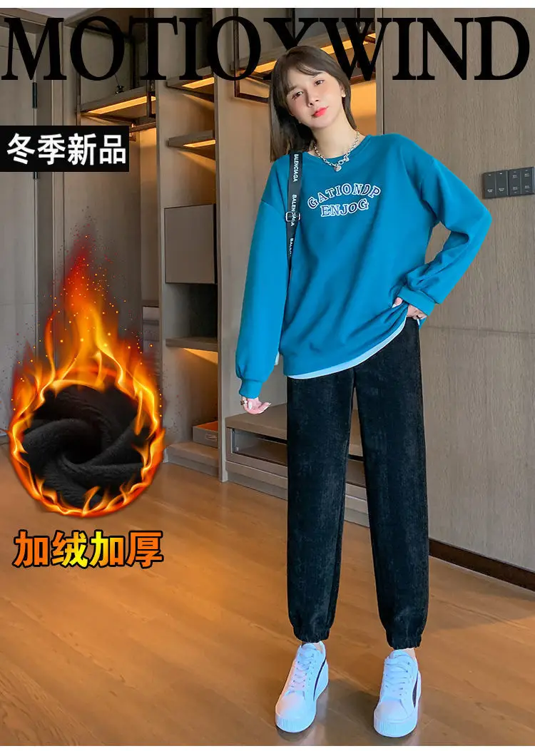 Women Fleece Lined Thick Corduroy Pants Casual Winter Leg Warmers — feature 3