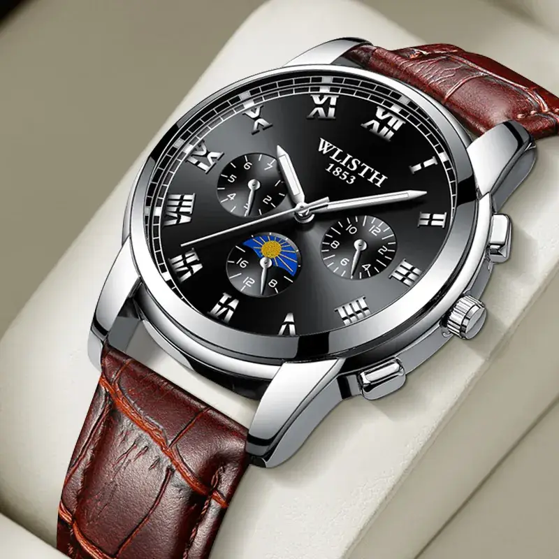Men's Luxury Chronograph Watch with Leather Strap - Image 9