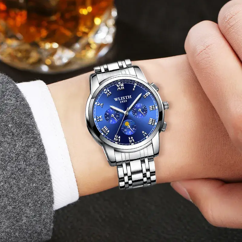 Men's Luxury Chronograph Watch with Leather Strap - Image 10