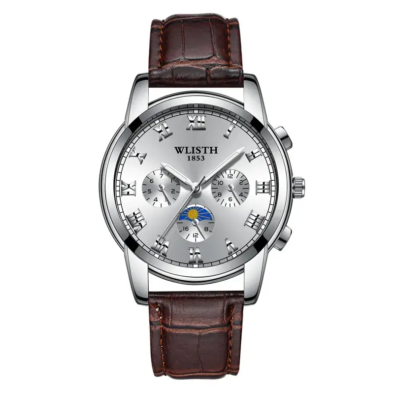 Men's Luxury Chronograph Watch with Leather Strap - Image 2
