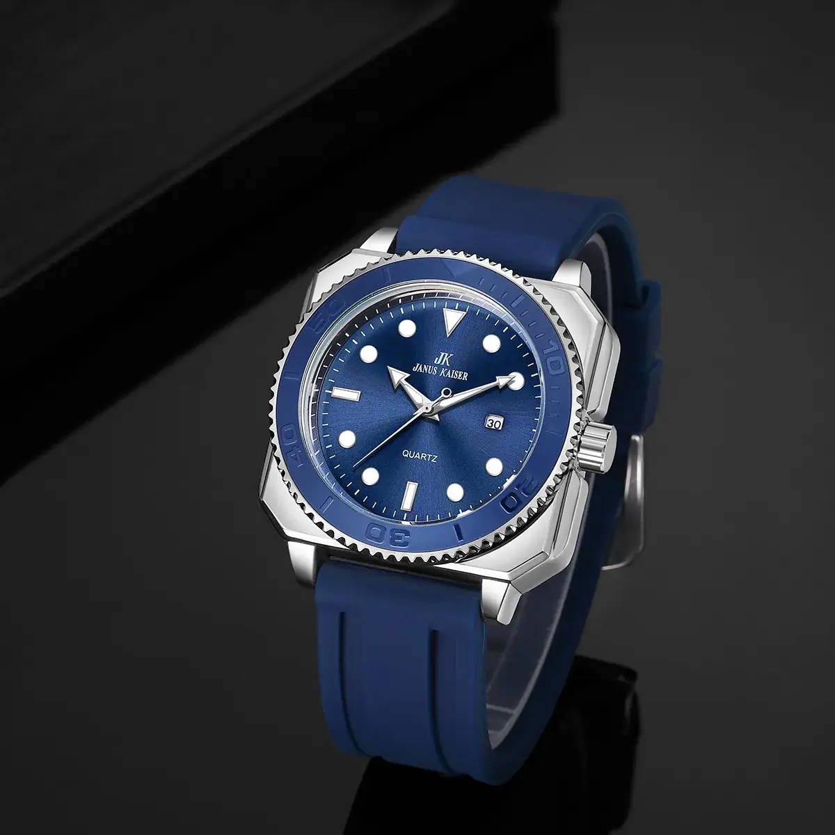 Blue Silicone Sports Men's Watch with Luminous Dial